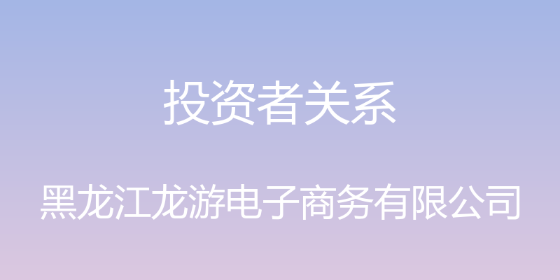 投资者关系 - 黑龙江龙游电子商务有限公司